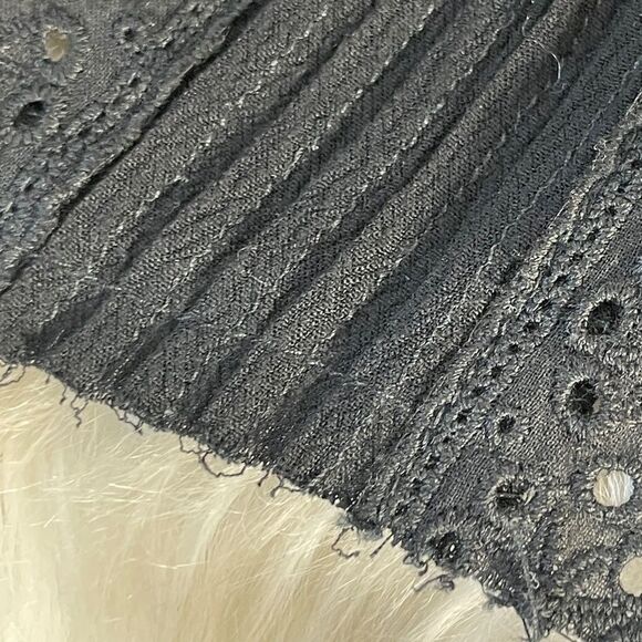 By Together NWT Black Round Neck Raw Hem Gauze Top Lace Detailing on Front Sz S - Picture 9 of 11